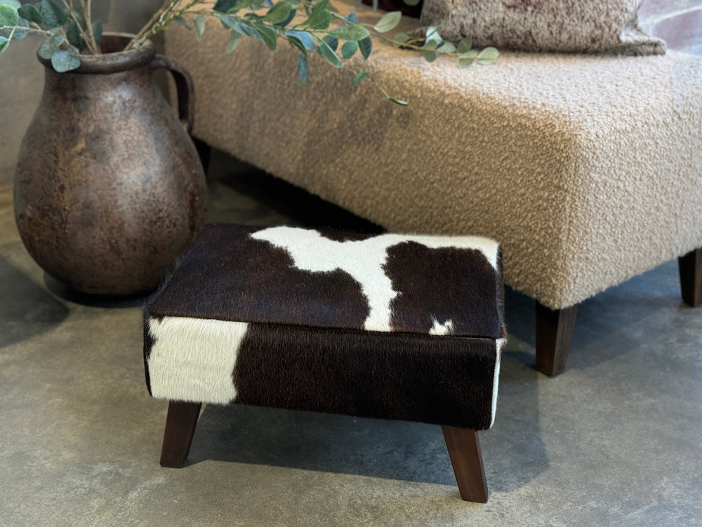 Dark Chocolate Brown + White Angled Leg Footstool B