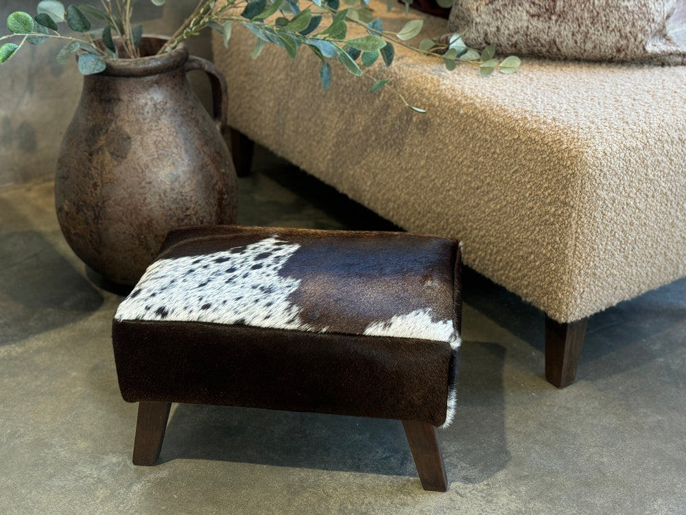 Dark Walnut Brown + White Dappled Angled Leg Footstool D