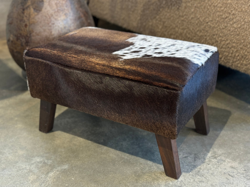 Dark Walnut Brown + White Dappled Angled Leg Footstool D