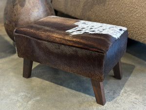 Dark Walnut Brown + White Dappled Angled Leg Footstool D
