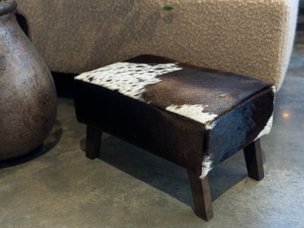 Dark Walnut Brown + White Dappled Angled Leg Footstool D
