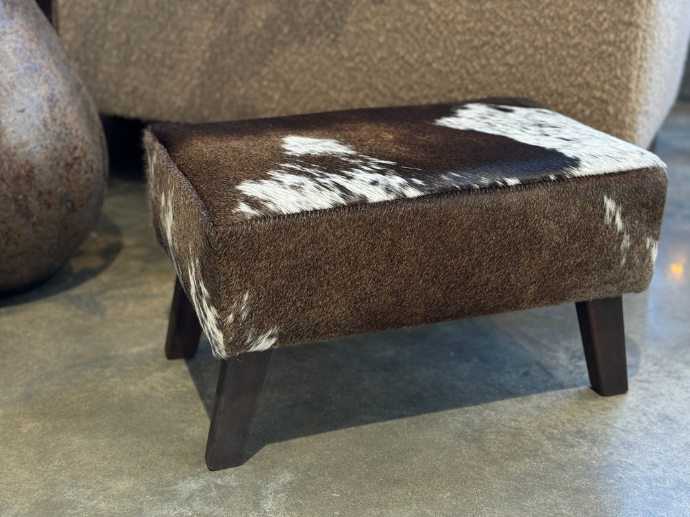 Dark Walnut Brown + White Dappled Angled Leg Footstool F
