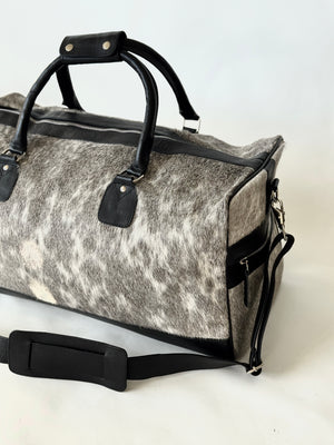 Cowhide Overnight Bag - Soft Grey + White