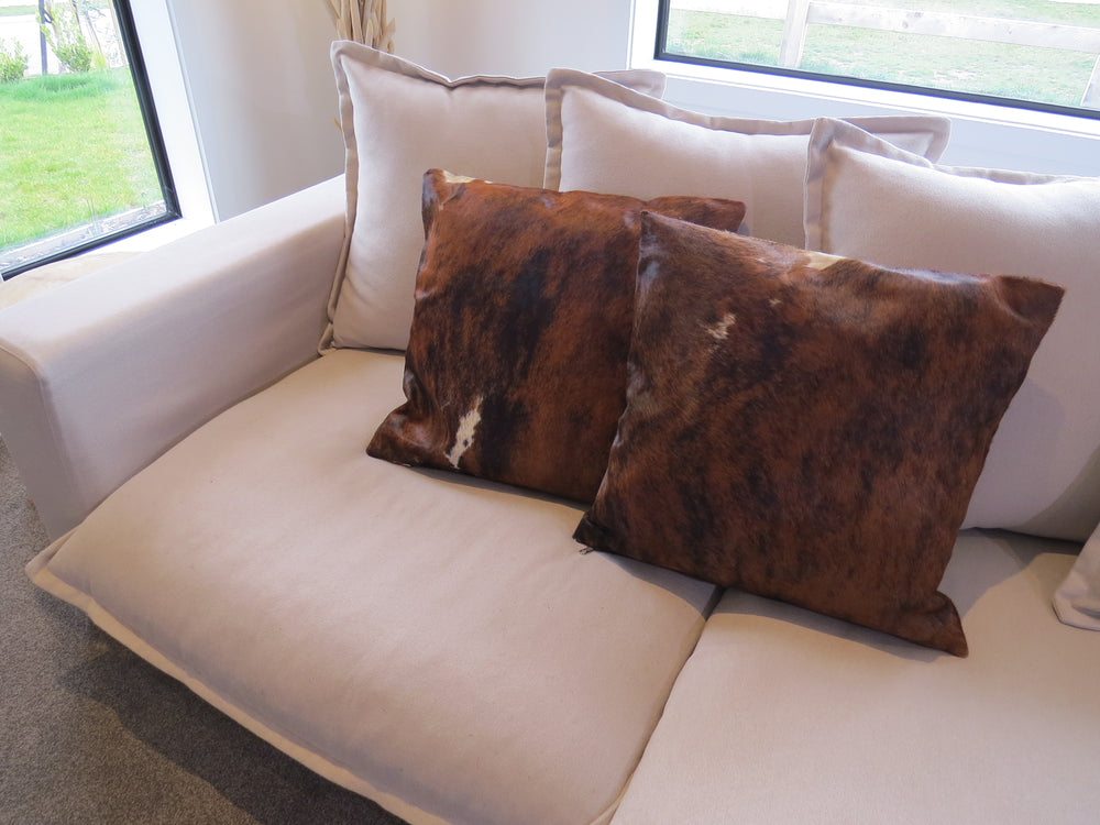 Double side Cowhide Cushion 50cm x 50cm - Brindle Brown