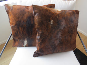 Double side Cowhide Cushion 50cm x 50cm - Brindle Brown