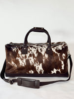 Cowhide Overnight Bag - Dark Brown + White Salt & Pepper
