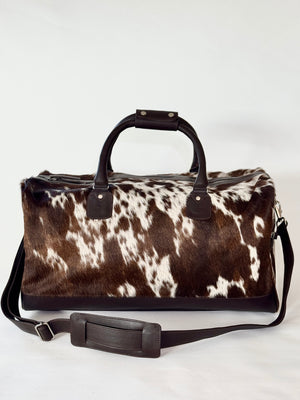 Cowhide Overnight Bag - Dark Brown + White Salt & Pepper