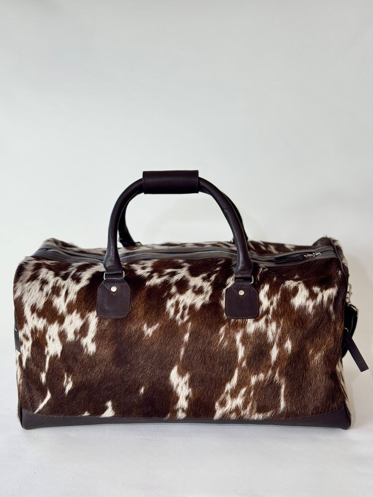 Cowhide Overnight Bag - Dark Brown + White Salt & Pepper