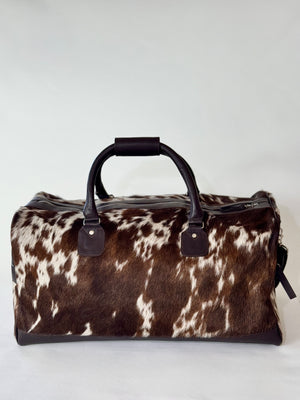 Cowhide Overnight Bag - Dark Brown + White Salt & Pepper