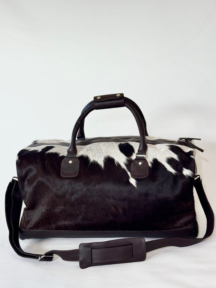 Cowhide Overnight Bag - Dark Brown + White Bold