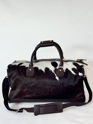 Cowhide Overnight Bag - Dark Brown + White Bold