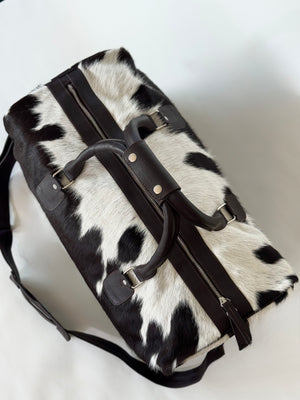 Cowhide Overnight Bag - Dark Brown + White Bold