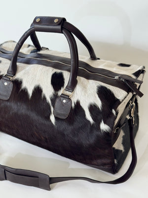 Cowhide Overnight Bag - Dark Brown + White Bold