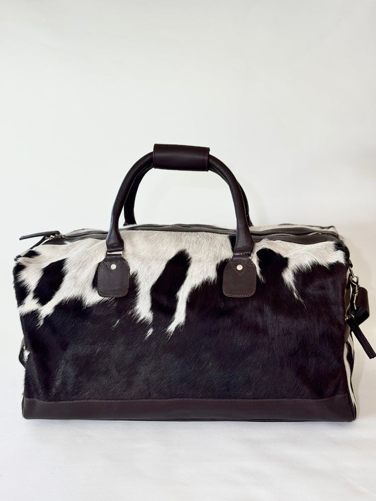 Cowhide Overnight Bag - Dark Brown + White Bold