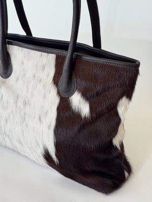 Coastal Cowhides Tote Bag - brown and white bold markings