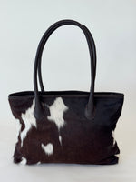 Coastal Cowhides Tote Bag - brown and white bold markings