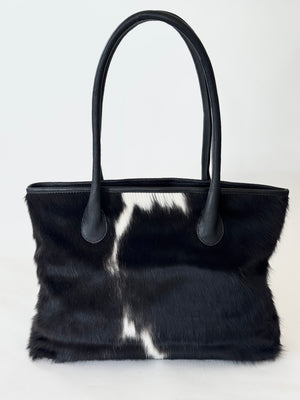 Coastal Cowhides Tote Bag - black and white bold markings