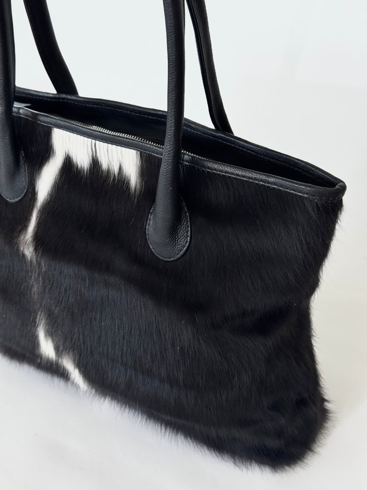 Coastal Cowhides Tote Bag - black and white bold markings