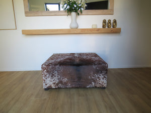 Tan + White Speckled Large Square Ottoman discreet legs - IN STOCK