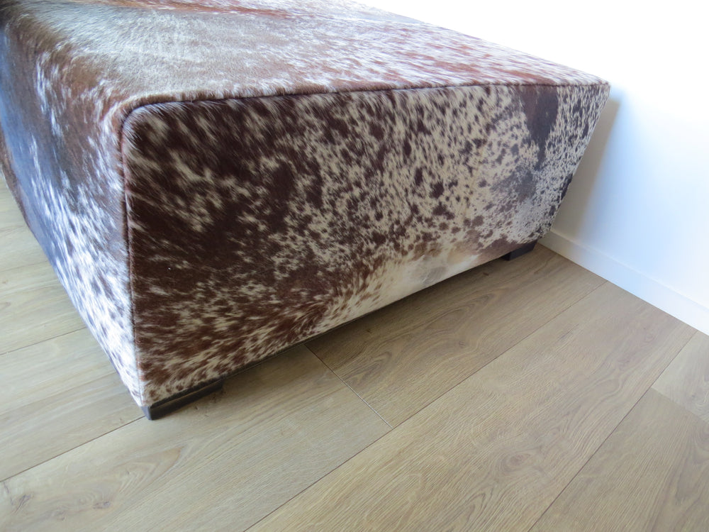 Tan + White Speckled Large Square Ottoman discreet legs - IN STOCK