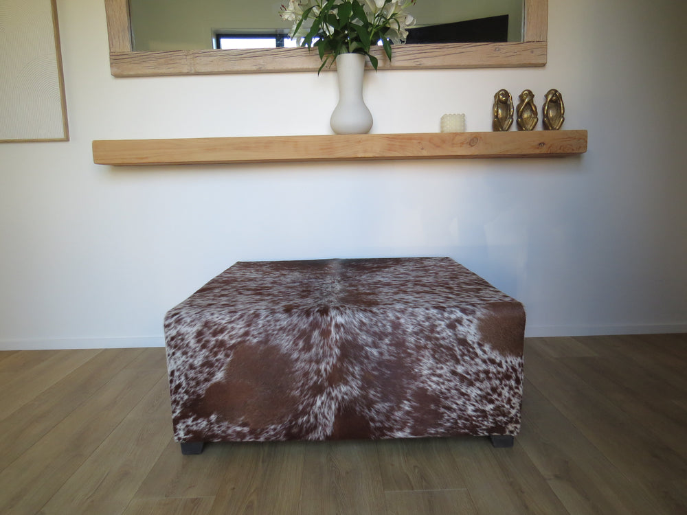 Tan + White Speckled Large Square Ottoman discreet legs - IN STOCK