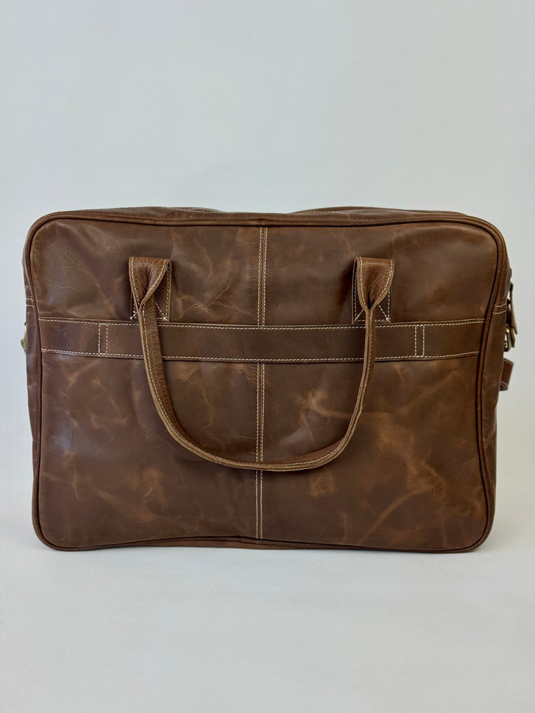 Satchel Laptop Bag - Mid Brown Rubbed Leather