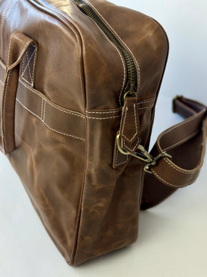 Satchel Laptop Bag - Mid Brown Rubbed Leather