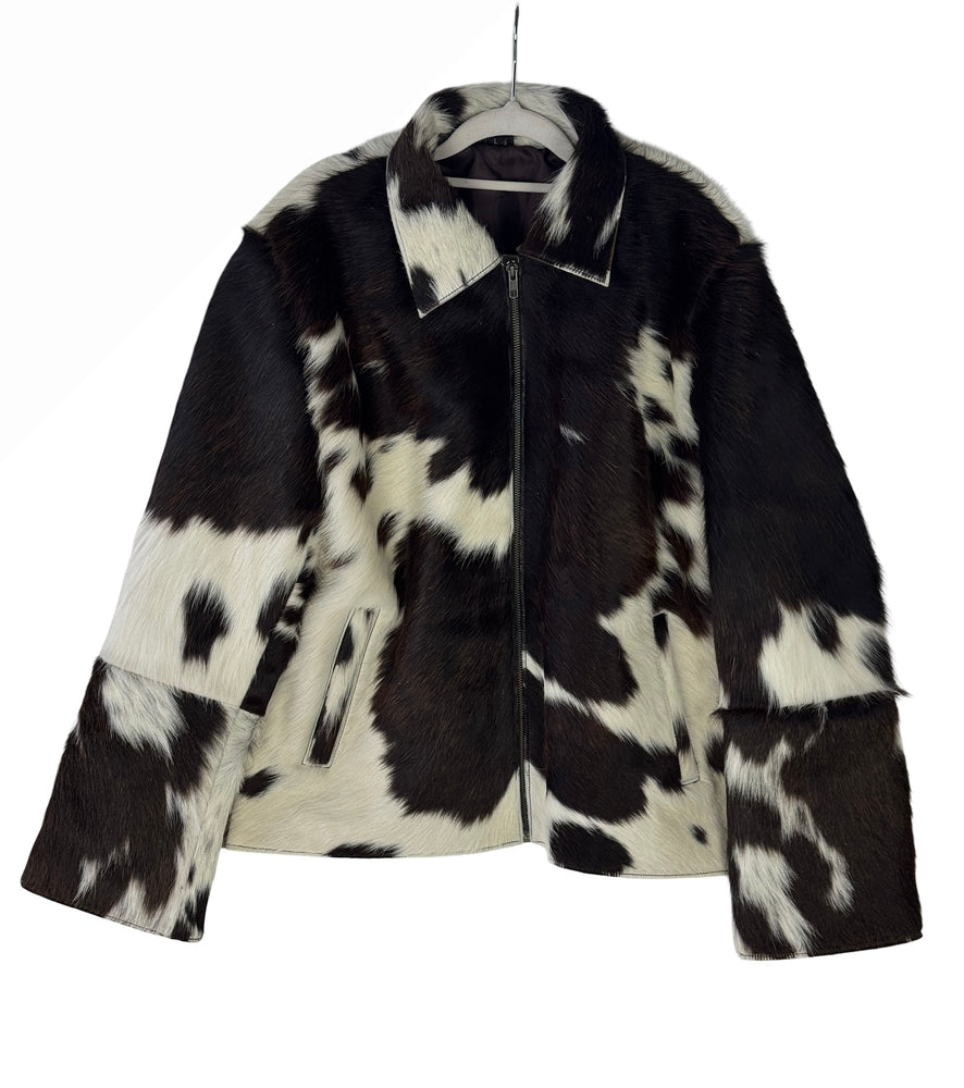Large size - Cowhide Jacket Dark Brown and White
