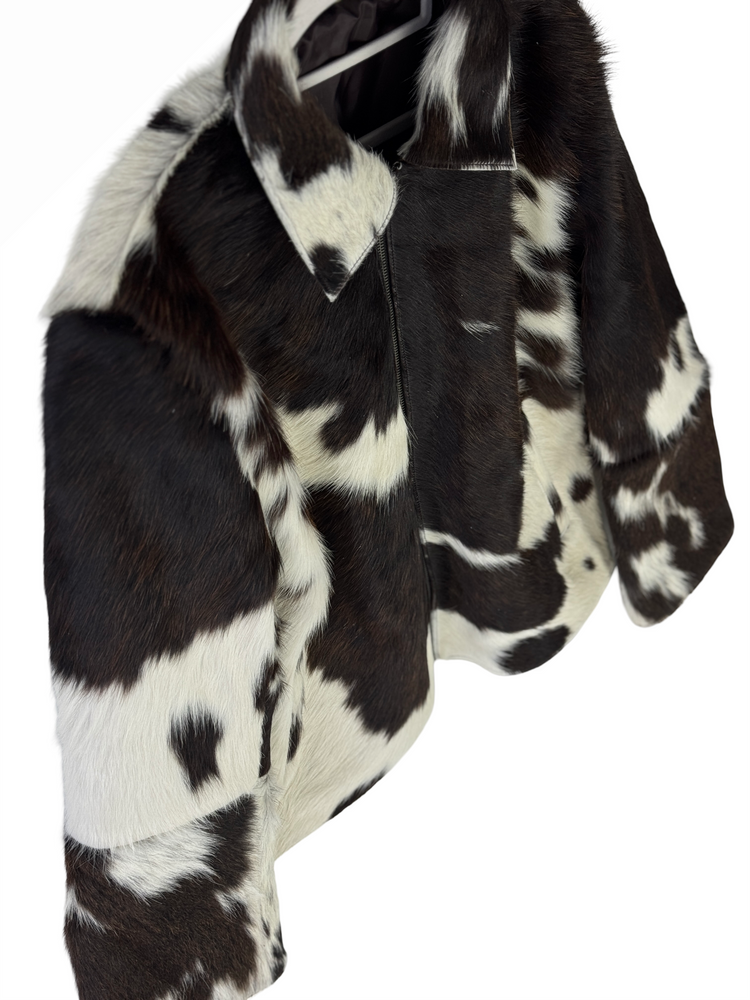 Large size - Cowhide Jacket Dark Brown and White