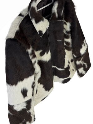 Large size - Cowhide Jacket Dark Brown and White