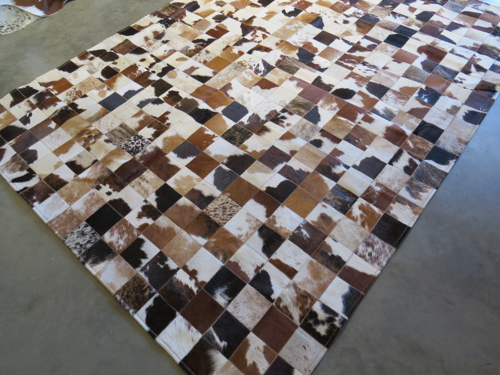 LARGE SIZE Patchwork Rectangle Rug - Mid Tone Tri-Colour Large