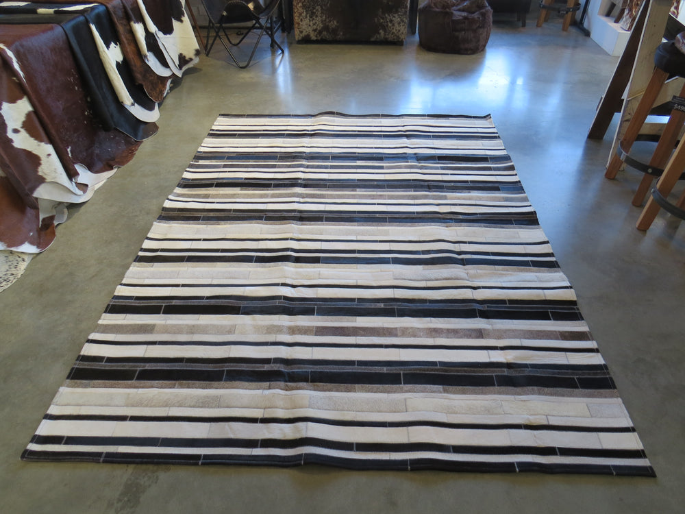 LARGE SIZE Stripe Patchwork Rectangle Rug - Black Grey Taupe Stripe