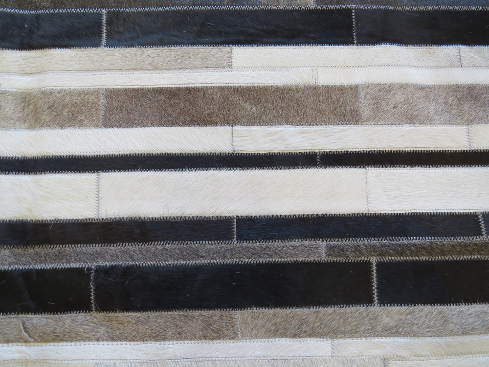 LARGE SIZE Stripe Patchwork Rectangle Rug - Black Grey Taupe Stripe