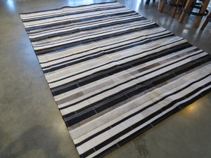 LARGE SIZE Stripe Patchwork Rectangle Rug - Black Grey Taupe Stripe