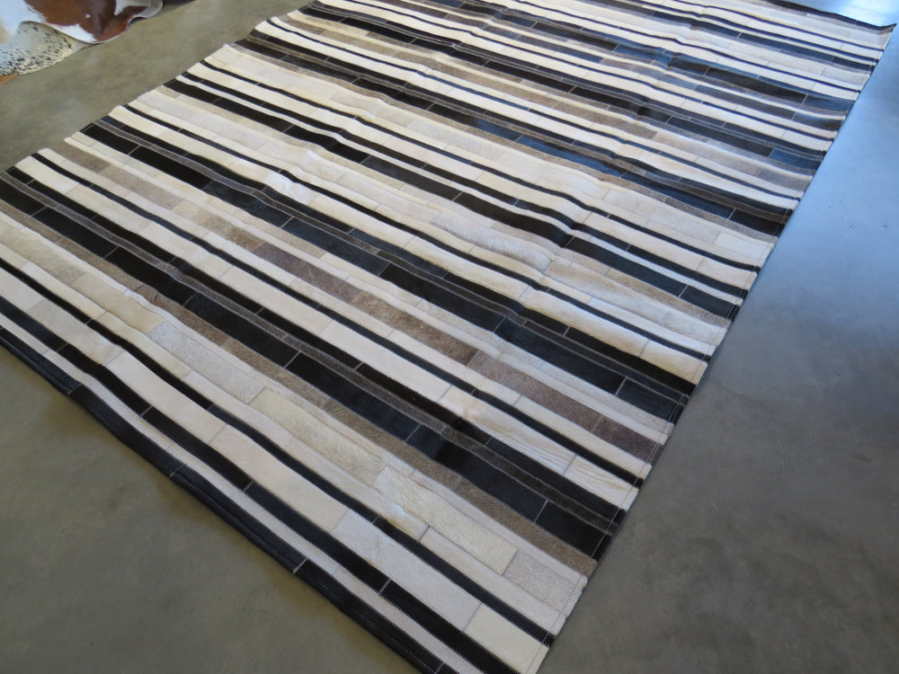 LARGE SIZE Stripe Patchwork Rectangle Rug - Black Grey Taupe Stripe