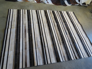 LARGE SIZE Stripe Patchwork Rectangle Rug - Black Grey Taupe Stripe