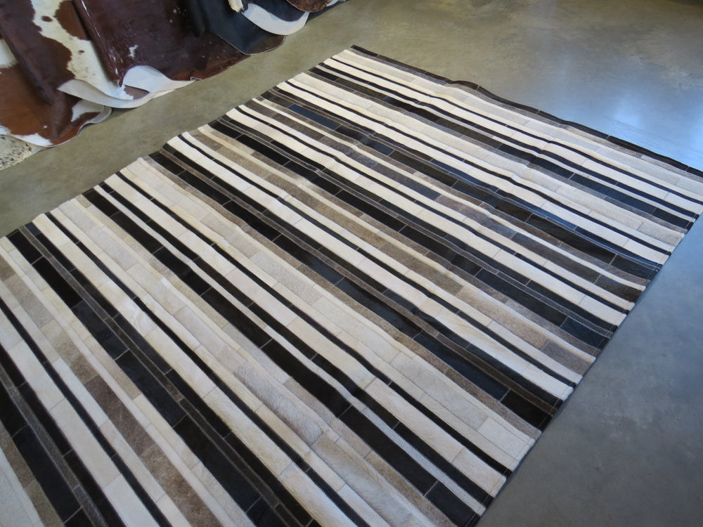 LARGE SIZE Stripe Patchwork Rectangle Rug - Black Grey Taupe Stripe
