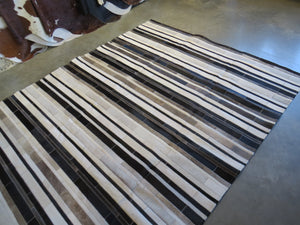 LARGE SIZE Stripe Patchwork Rectangle Rug - Black Grey Taupe Stripe