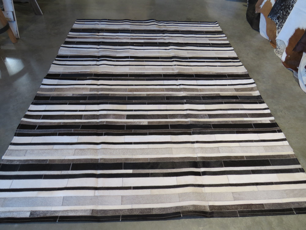 LARGE SIZE Stripe Patchwork Rectangle Rug - Black Grey Taupe Stripe