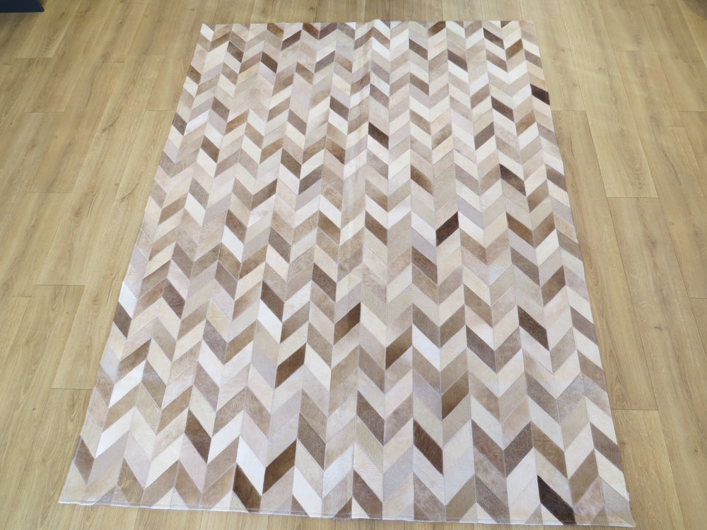 LARGE SIZE Chevron Patchwork Rectangle Rug - Taupe Chevron pattern ONE IN STOCK