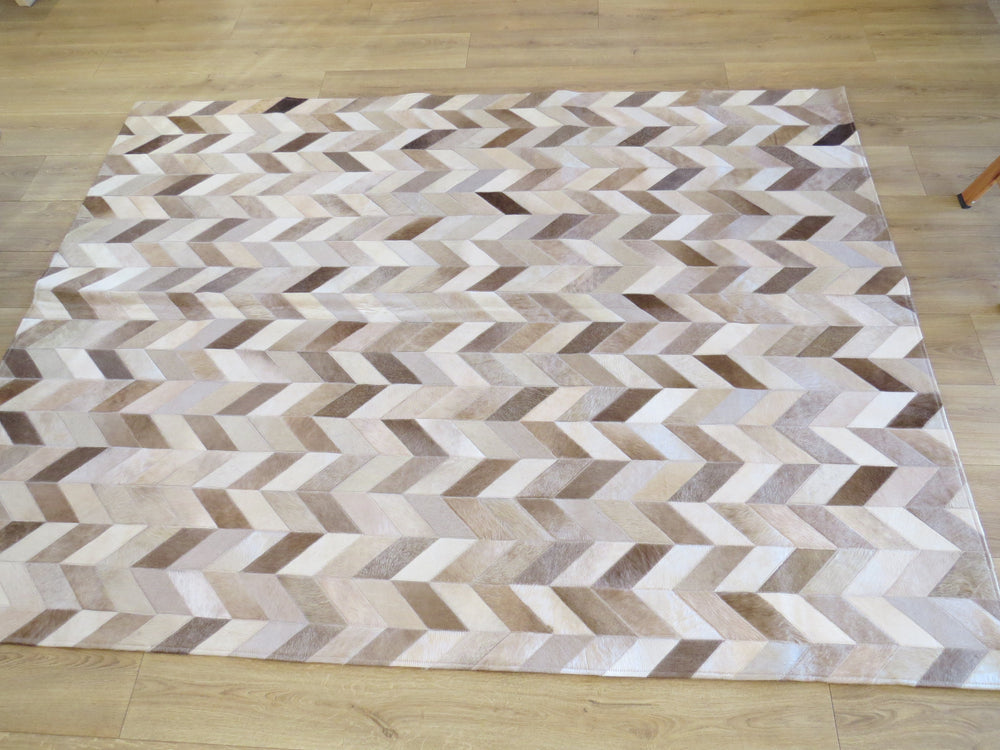 LARGE SIZE Chevron Patchwork Rectangle Rug - Taupe Chevron pattern ONE IN STOCK