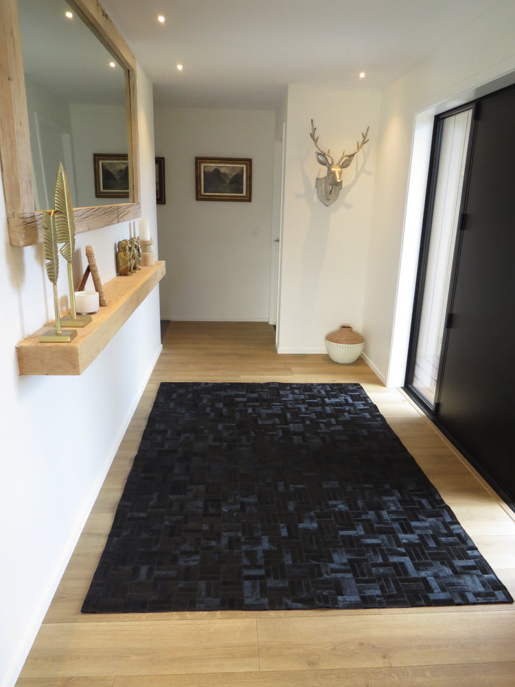 LARGE SIZE Parquet Patchwork Rectangle Rug - Glossy Black - TWO IN STOCK