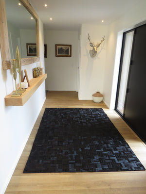 LARGE SIZE Parquet Patchwork Rectangle Rug - Glossy Black - TWO IN STOCK
