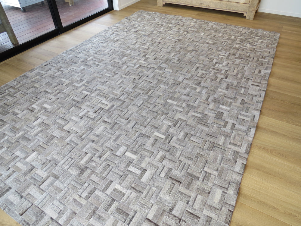 EXTRA LARGE SIZE Parquet Patchwork Rectangle Rug - Grey Gris - ONE IN STOCK