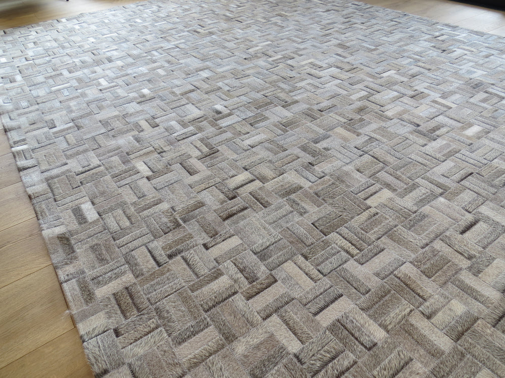 EXTRA LARGE SIZE Parquet Patchwork Rectangle Rug - Grey Gris - ONE IN STOCK