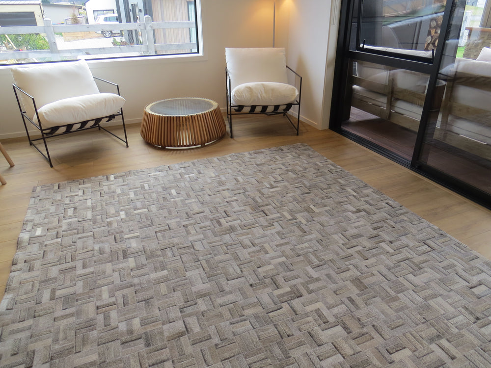 EXTRA LARGE SIZE Parquet Patchwork Rectangle Rug - Grey Gris - ONE IN STOCK