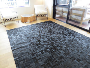 EXTRA LARGE SIZE Parquet Patchwork Rectangle Rug - Glossy Black - ONE IN STOCK