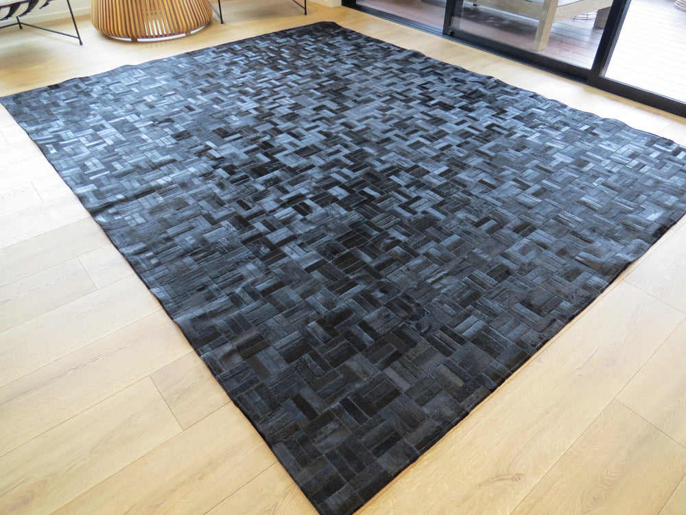 EXTRA LARGE SIZE Parquet Patchwork Rectangle Rug - Glossy Black - ONE IN STOCK