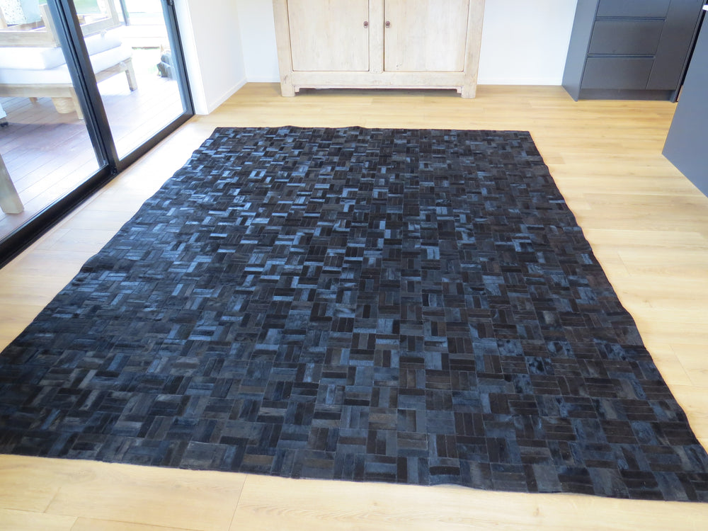 EXTRA LARGE SIZE Parquet Patchwork Rectangle Rug - Glossy Black - ONE IN STOCK