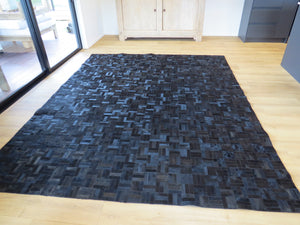 EXTRA LARGE SIZE Parquet Patchwork Rectangle Rug - Glossy Black - ONE IN STOCK